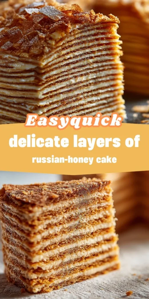 This delicate layers of russian-honey cake is a simple dessert recipe made with everyday ingredients. Perfect for busy days and family meals.