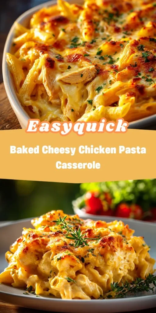 This baked cheesy chicken pasta casserole is a simple dinner recipe made with everyday ingredients. Perfect for busy days and family meals.