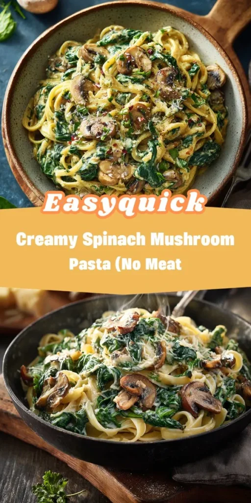 This creamy spinach mushroom pasta (no meat is a simple dinner recipe made with everyday ingredients. Perfect for busy days and family meals.