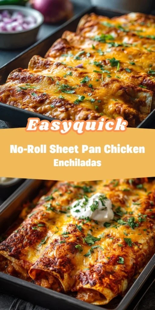 This no-roll sheet pan chicken enchiladas is a simple dinner recipe made with everyday ingredients. Perfect for busy days and family meals.