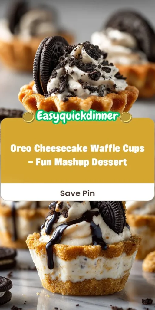 This oreo cheesecake waffle cups - fun mashup dessert is a simple dessert recipe made with everyday ingredients. Perfect for busy days and family meals.