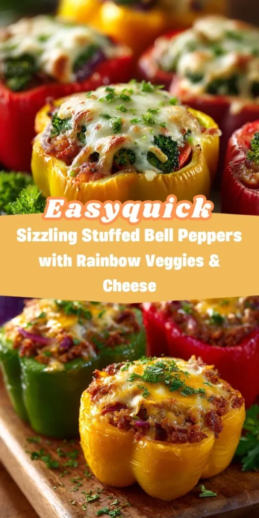 This sizzling stuffed bell peppers with rainbow veggies & cheese is a simple dinner recipe made with everyday ingredients. Perfect for busy days and family meals.