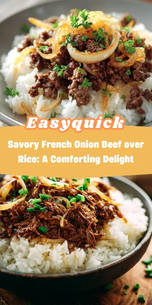 This savory french onion beef over rice: a comforting delight is a simple dinner recipe made with everyday ingredients. Perfect for busy days and family meals.
