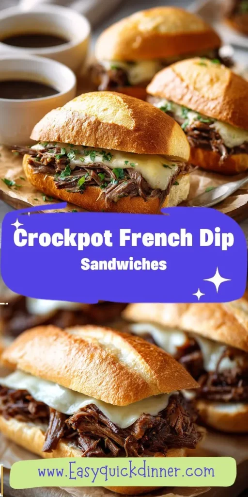 This crockpot french dip sandwiches is a simple dinner recipe made with everyday ingredients. Perfect for busy days and family meals.