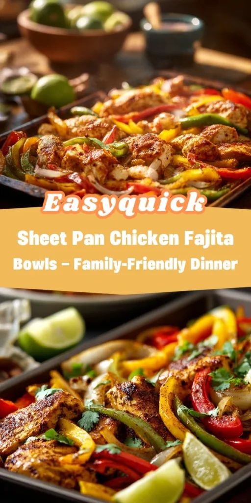 This sheet pan chicken fajita bowls - family-friendly dinner is a simple dinner recipe made with everyday ingredients. Perfect for busy days and family meals.