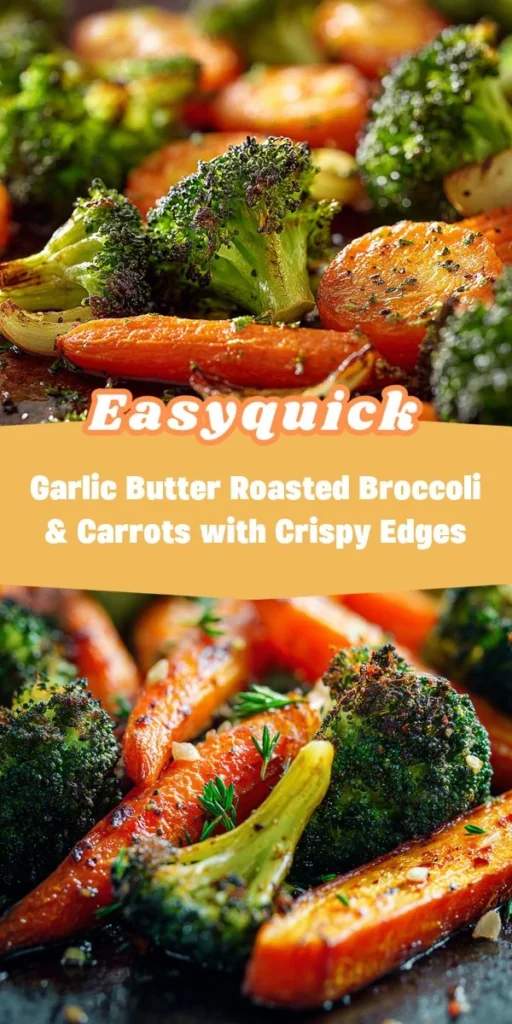 This garlic butter roasted broccoli & carrots with crispy edges is a simple dinner recipe made with everyday ingredients. Perfect for busy days and family meals.