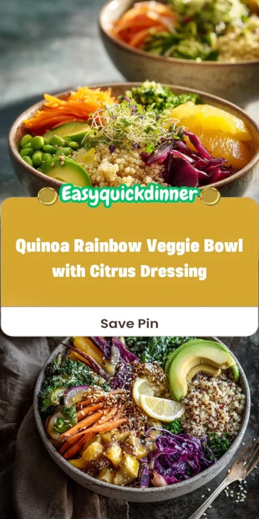 This quinoa rainbow veggie bowl with citrus dressing is a simple dinner recipe made with everyday ingredients. Perfect for busy days and family meals.