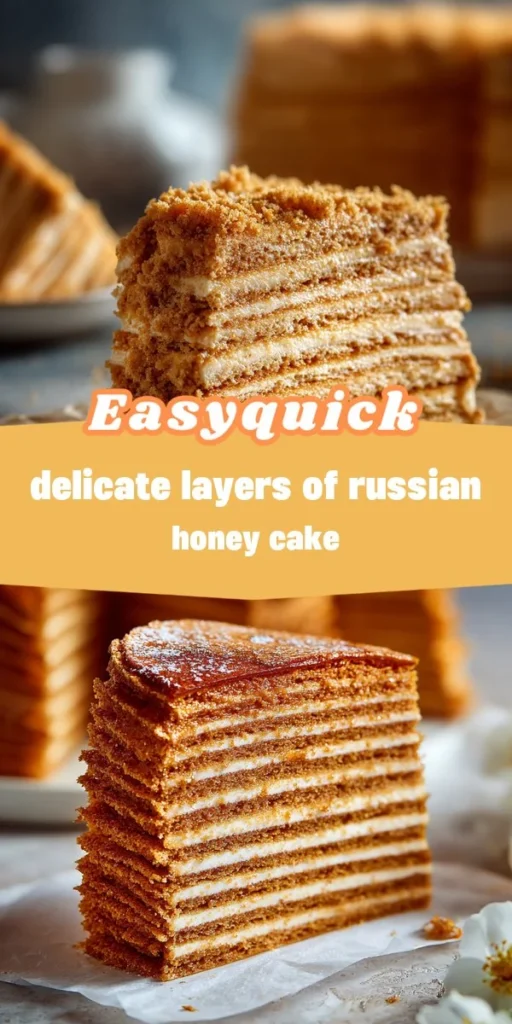 This delicate layers of russian honey cake is a simple dessert recipe made with everyday ingredients. Perfect for busy days and family meals.