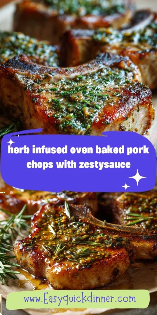 This herb infused oven baked pork chops with zestysauce is a simple dinner recipe made with everyday ingredients. Perfect for busy days and family meals.
