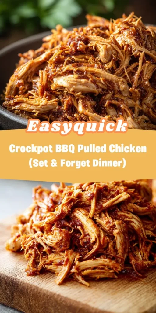 This crockpot bbq pulled chicken (set & forget dinner) is a simple dinner recipe made with everyday ingredients. Perfect for busy days and family meals.