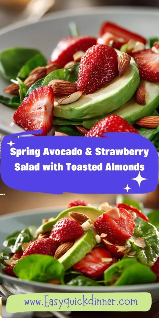 This spring avocado & strawberry salad with toasted almonds is a simple lunch recipe made with everyday ingredients. Perfect for busy days and family meals.