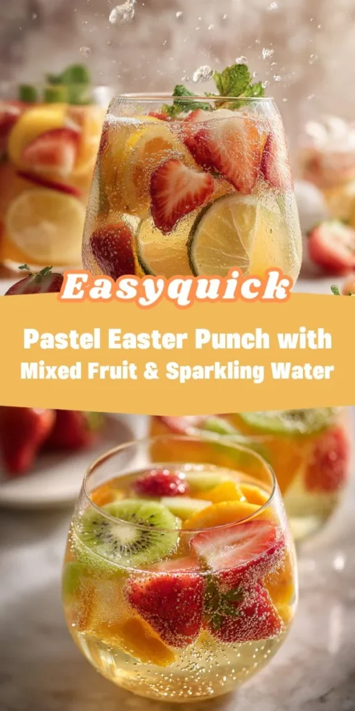 This pastel easter punch with mixed fruit & sparkling water is a simple drink recipe made with everyday ingredients. Perfect for busy days and family meals.