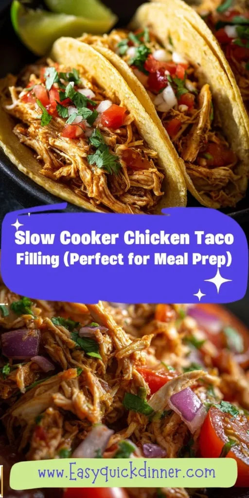 This slow cooker chicken taco filling (perfect for meal prep) is a simple dinner recipe made with everyday ingredients. Perfect for busy days and family meals.