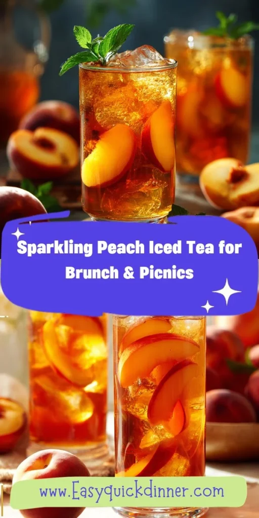 This sparkling peach iced tea for brunch & picnics is a simple drink recipe made with everyday ingredients. Perfect for busy days and family meals.