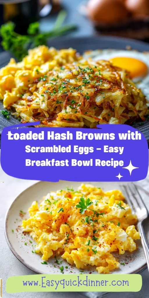 This loaded hash browns with scrambled eggs - easy breakfast bowl recipe is a simple breakfast recipe made with everyday ingredients. Perfect for busy days and family meals.