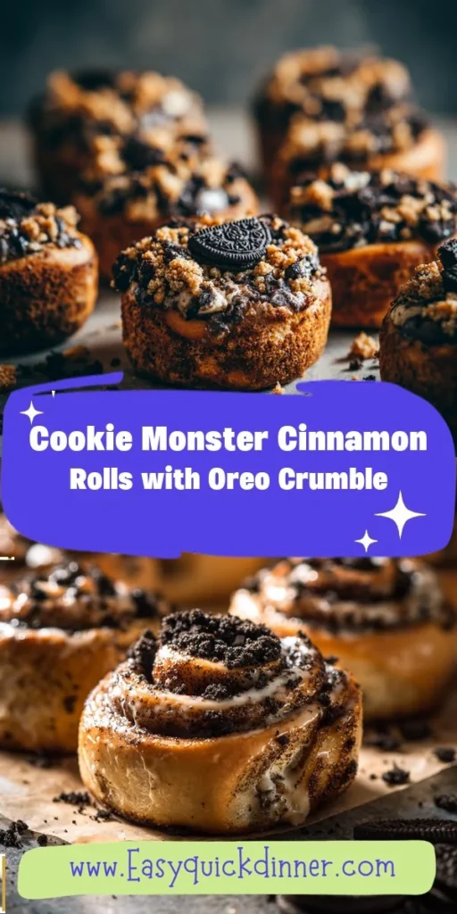 This cookie monster cinnamon rolls with oreo crumble is a simple dinner recipe made with everyday ingredients. Perfect for busy days and family meals.