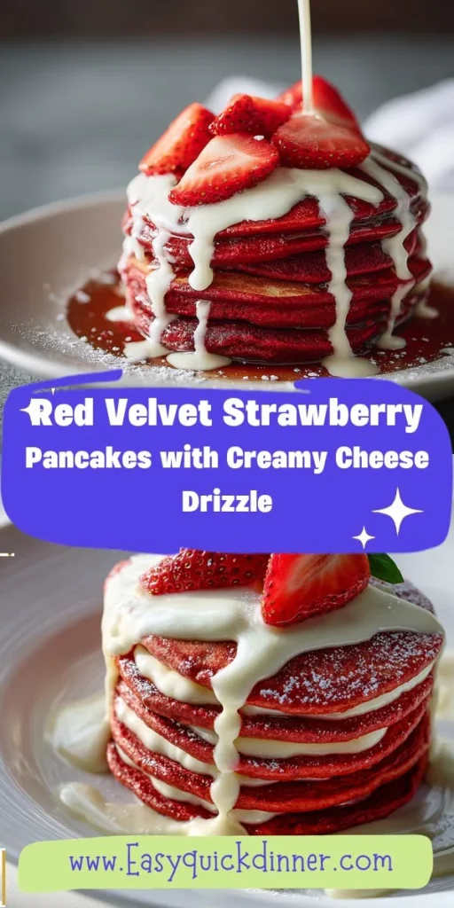 This red velvet strawberry pancakes with creamy cheese drizzle is a simple dinner recipe made with everyday ingredients. Perfect for busy days and family meals.