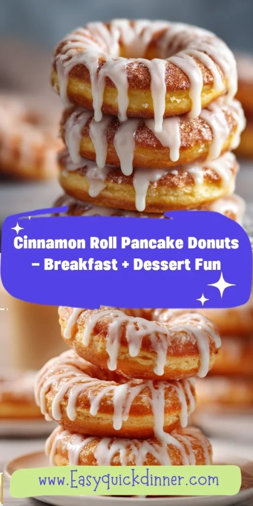 This cinnamon roll pancake donuts - breakfast + dessert fun is a simple breakfast recipe made with everyday ingredients. Perfect for busy days and family meals.