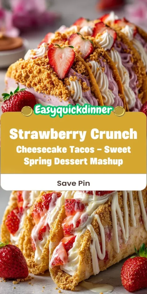 This strawberry crunch cheesecake tacos - sweet spring dessert mashup is a simple dessert recipe made with everyday ingredients. Perfect for busy days and family meals.