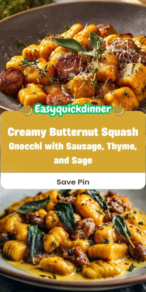 This creamy butternut squash gnocchi with sausage, thyme, and sage is a simple dinner recipe made with everyday ingredients. Perfect for busy days and family meals.