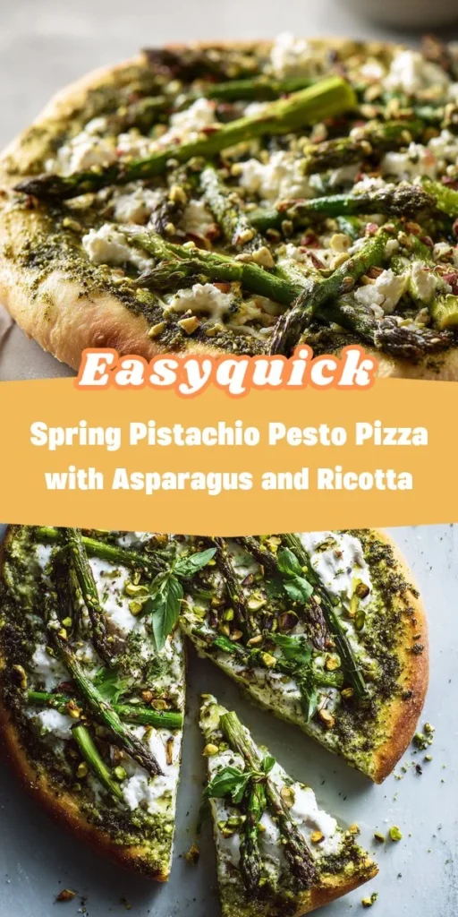 This spring pistachio pesto pizza with asparagus and ricotta is a simple dinner recipe made with everyday ingredients. Perfect for busy days and family meals.