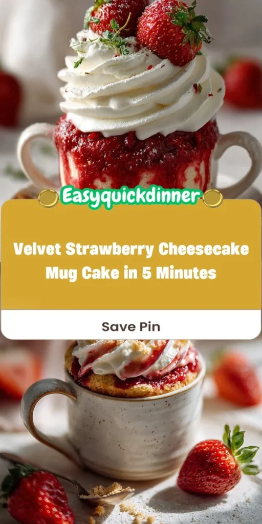 This velvet strawberry cheesecake mug cake in 5 minutes is a simple dessert recipe made with everyday ingredients. Perfect for busy days and family meals.