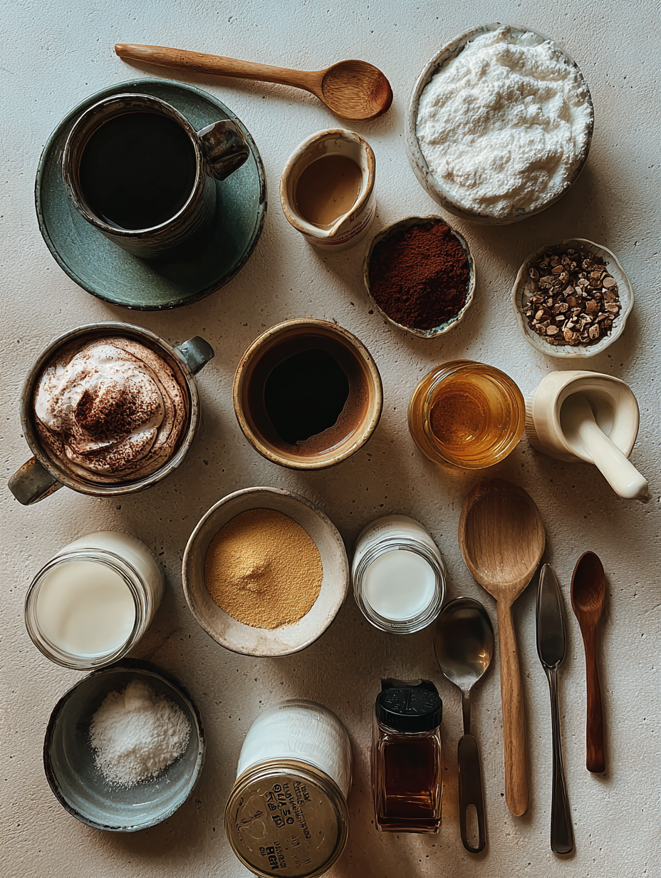 Ingredients for Iced Peppermint Mocha Recipe Holiday Coffee Drink