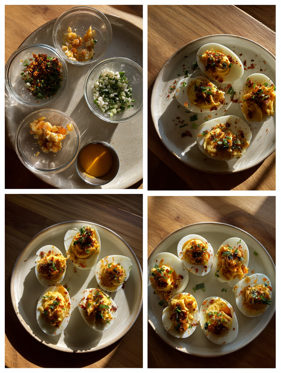 Steps for Chili Crisp Deviled Eggs Recipe Spicy Party Appetizer