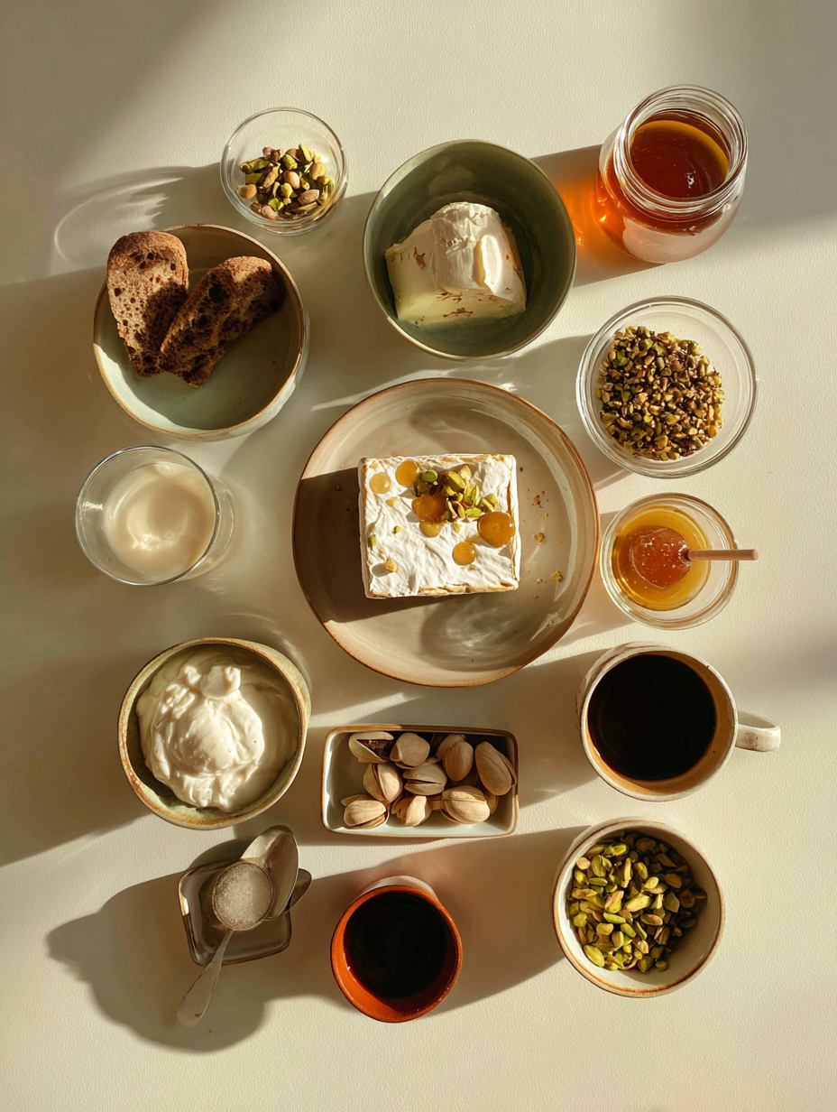 Ingredients for Baked Brie with Pistachio Honey Recipe Easy Appetizer