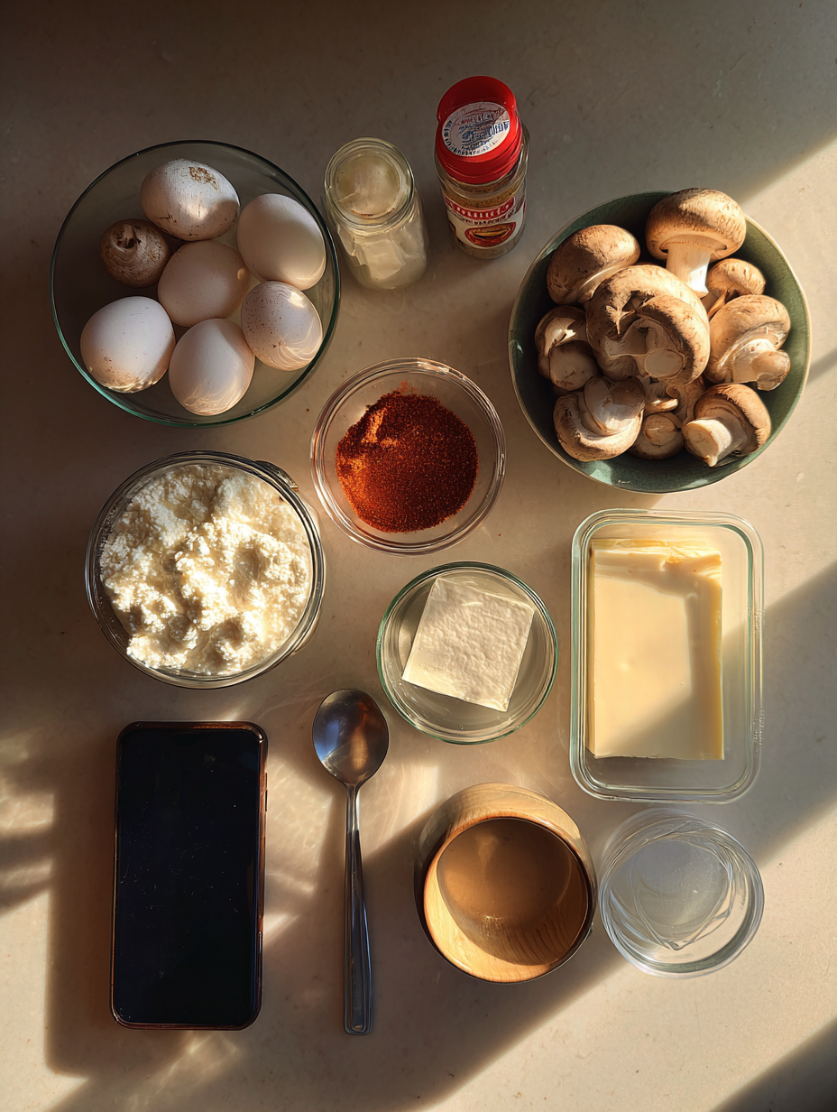 Ingredients for Creamy Cottage Cheese Mushroom Soup Protein Packed with Meal