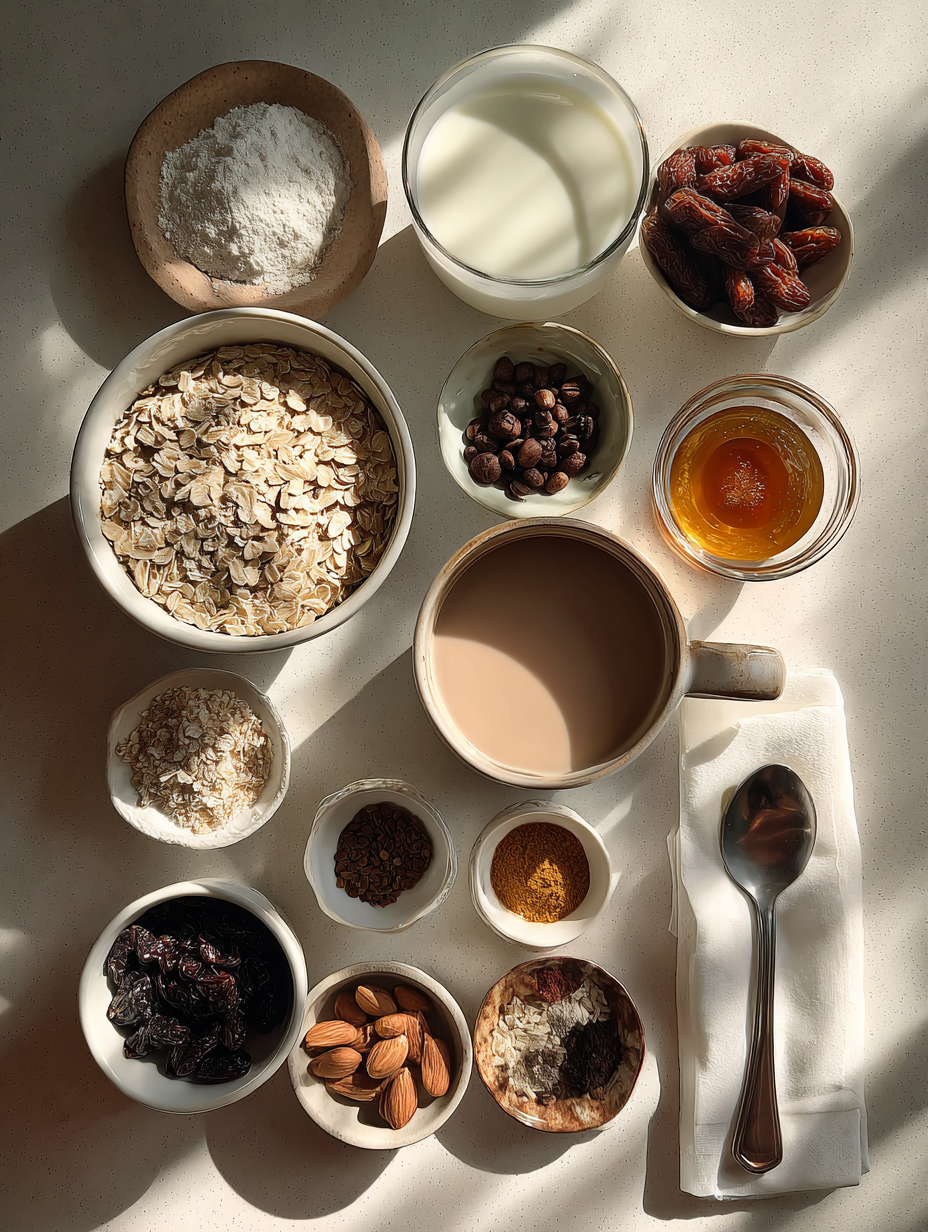 Ingredients for Honey Oat Milk Latte Recipe Sweet Vegan Coffee