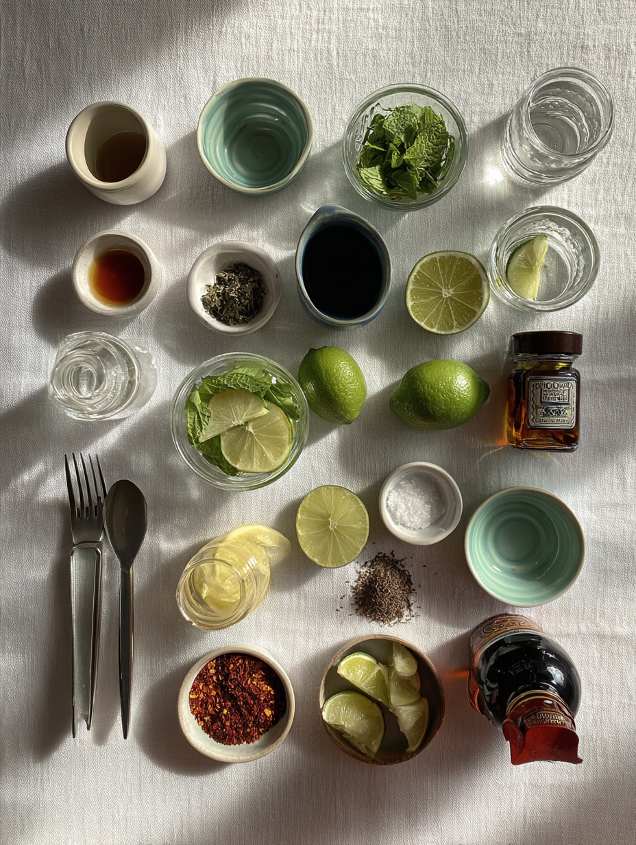 Ingredients for Virgin Mojito Mocktail Recipe Refreshing Mint Lime Drink