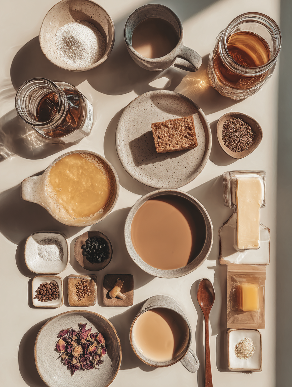 Ingredients for Rose Latte Recipe Floral Aesthetic Coffee Drink