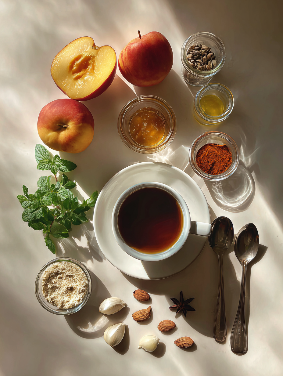 Ingredients for Fresh Peach Iced Tea Recipe Southern Summer Drink