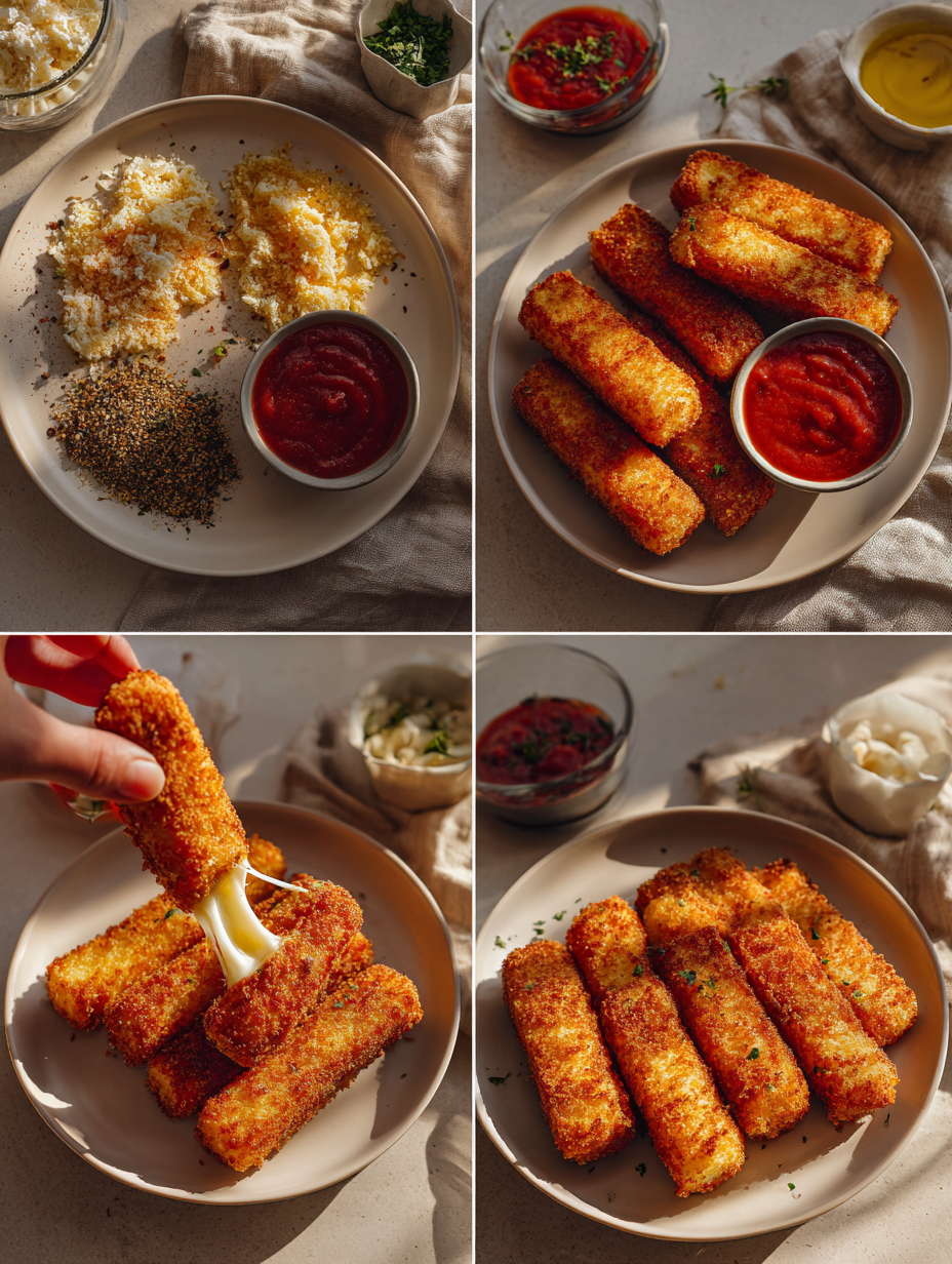 Steps for Stretchy Mozzarella Sticks with Marinara