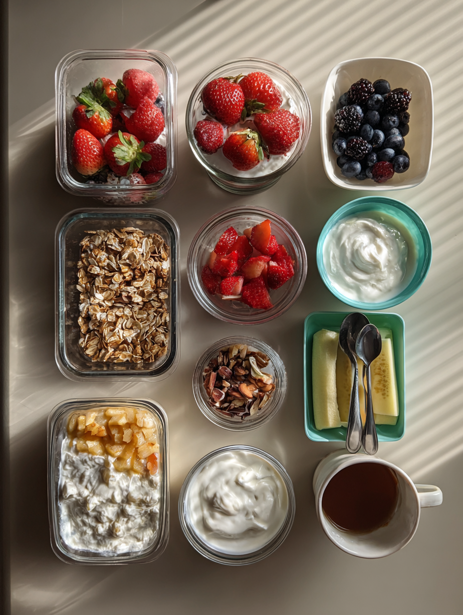 Ingredients for Nutritious Meal Prep Greek Yogurt Parfaits