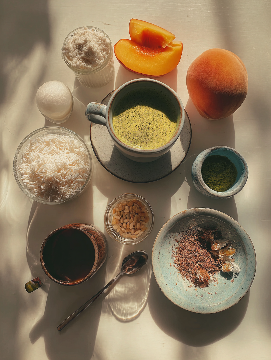 Ingredients for Peach Matcha Tea Recipe Starbucks Dupe Drink
