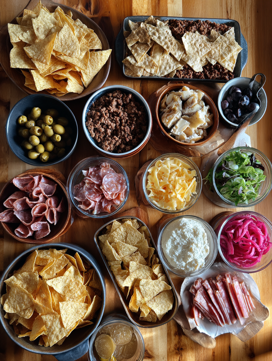 Ingredients for Charcuterie Board Nachos Recipe Viral Party Appetizer