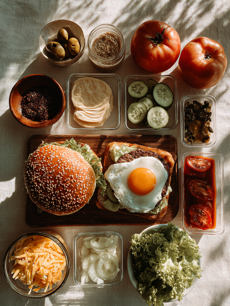 Ingredients for Smash Burger Bowl Low-Carb High Protein Delight