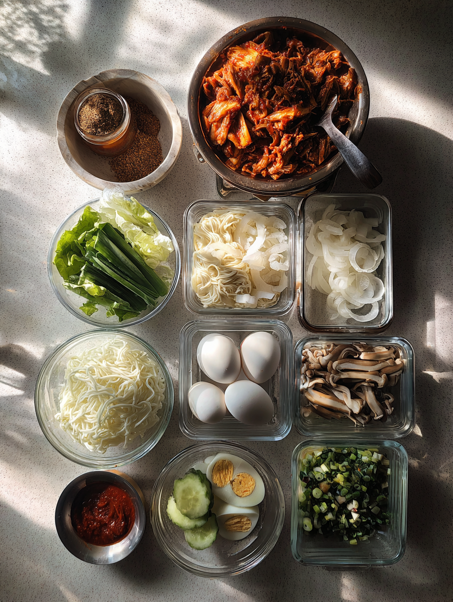 Ingredients for Gochujang Chicken Noodle Bowl Recipe Korean Spicy Lunch