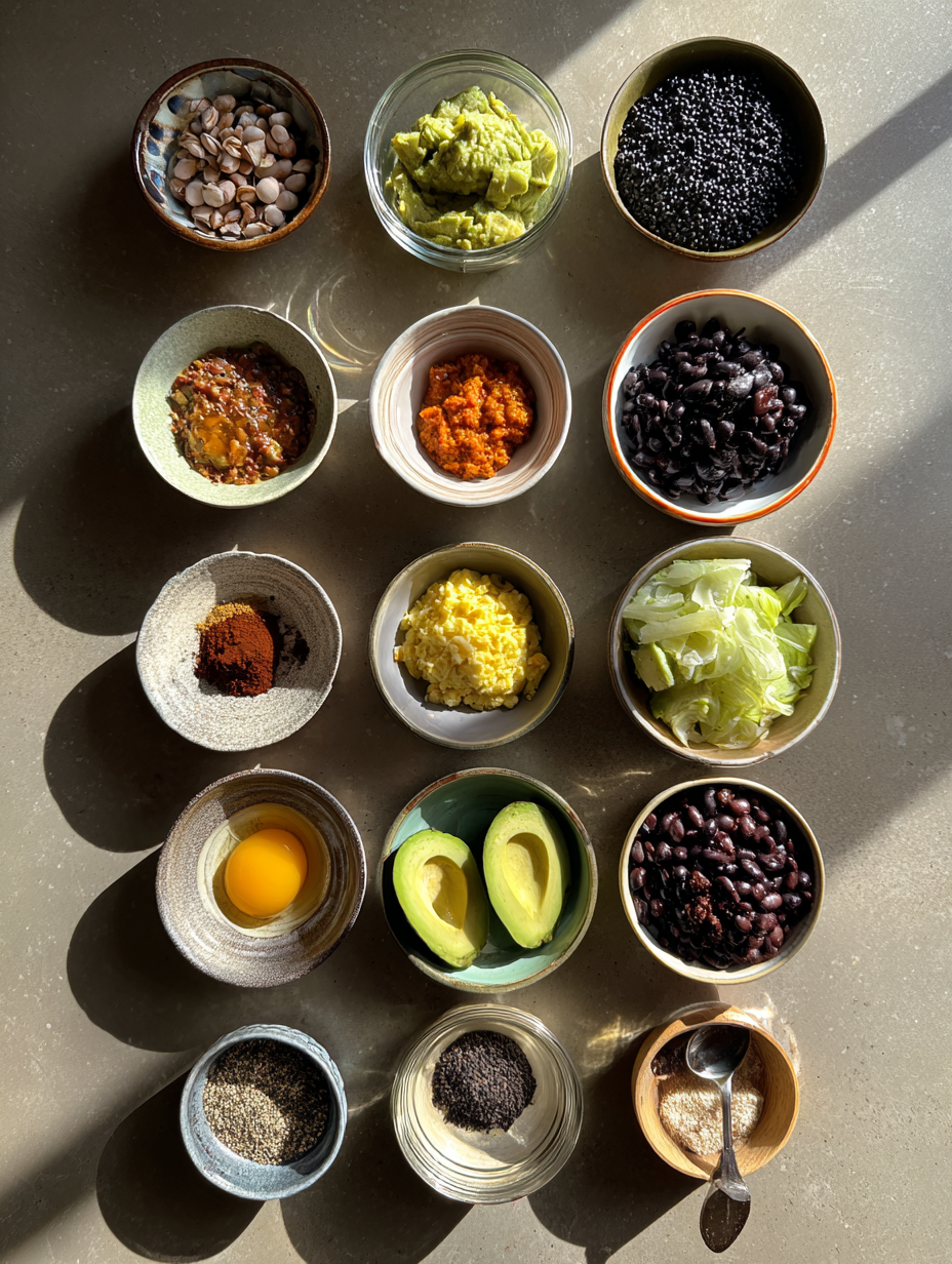 Ingredients for Nutritious Black Bean Avocado Bowl