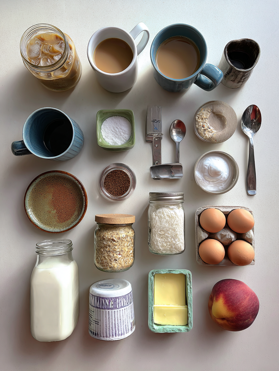 Ingredients for Peach Iced Coffee Recipe Fruity Coffee Drink