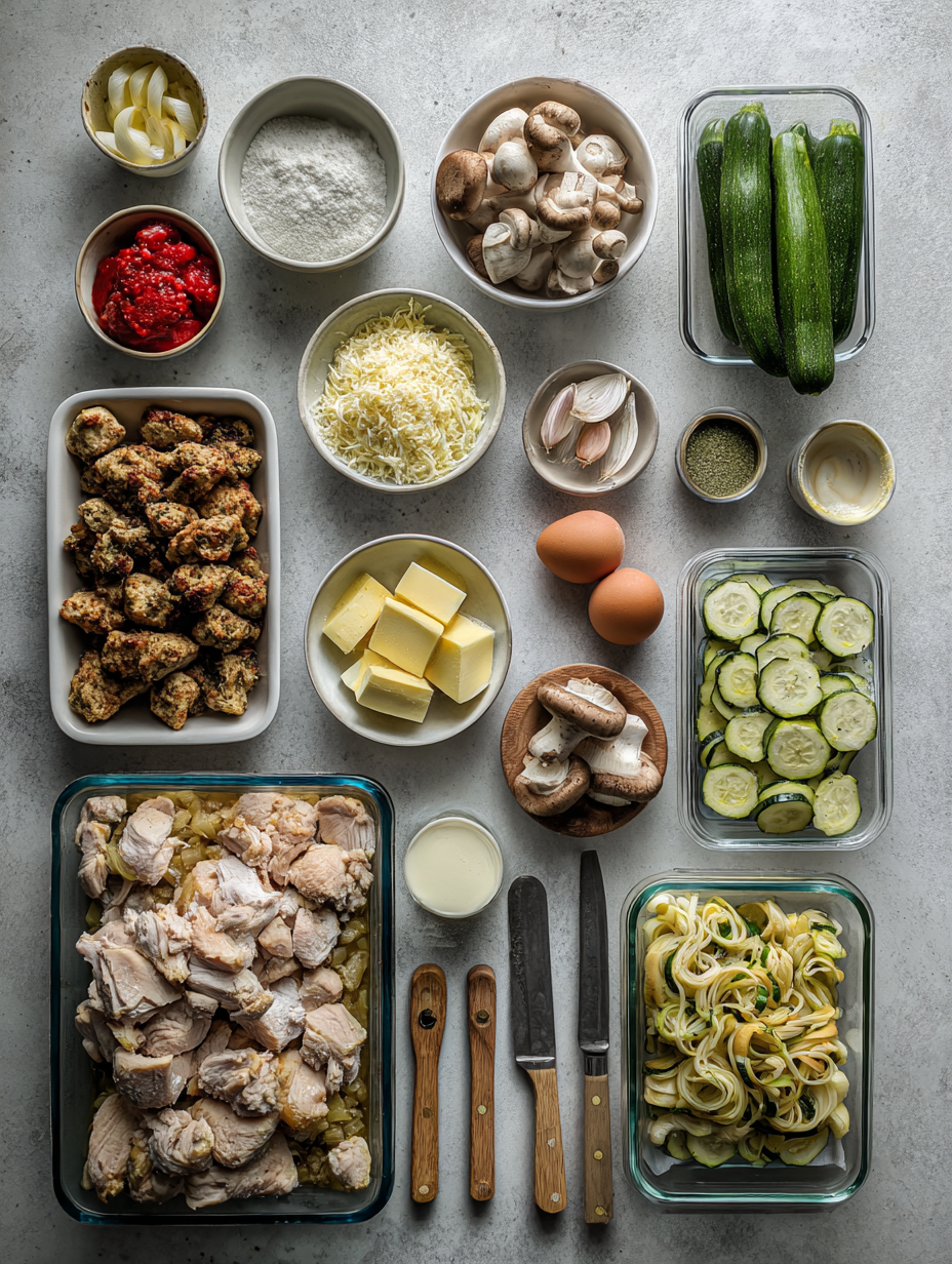 Ingredients for High Protein Chicken Zucchini Bake Recipe for Easy Dinners