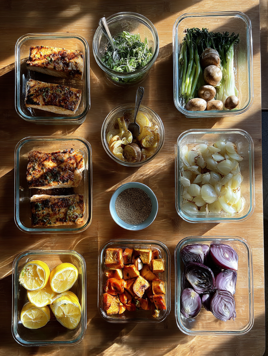 Ingredients for Grilled Lemon Garlic Chicken Meal Prep Bowls