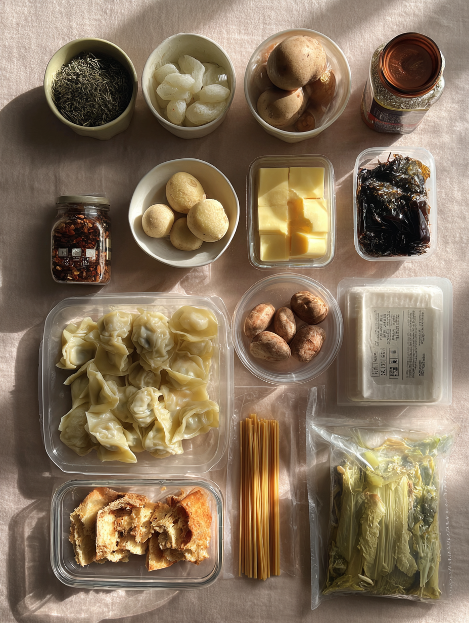 Ingredients for Trader Joes Dumpling Bake Recipe Easy Copycat Lunch