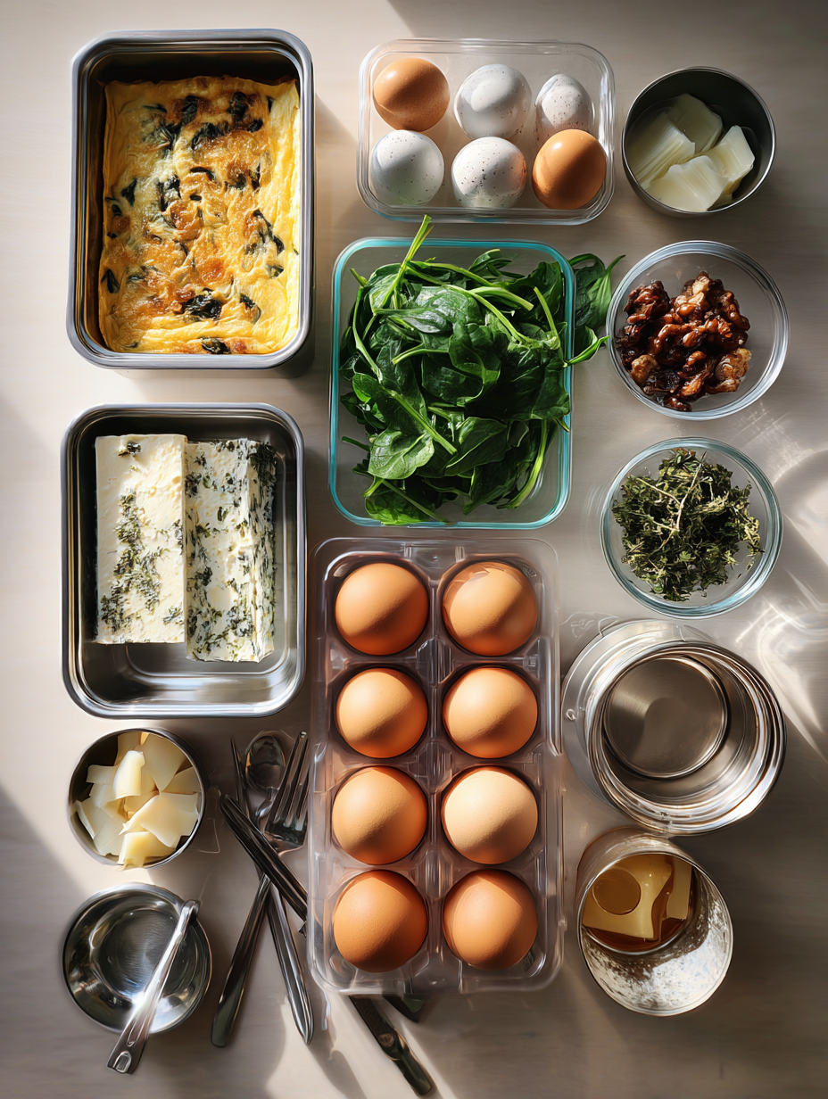 Ingredients for Healthy Meal Prep Spinach Feta Omelette