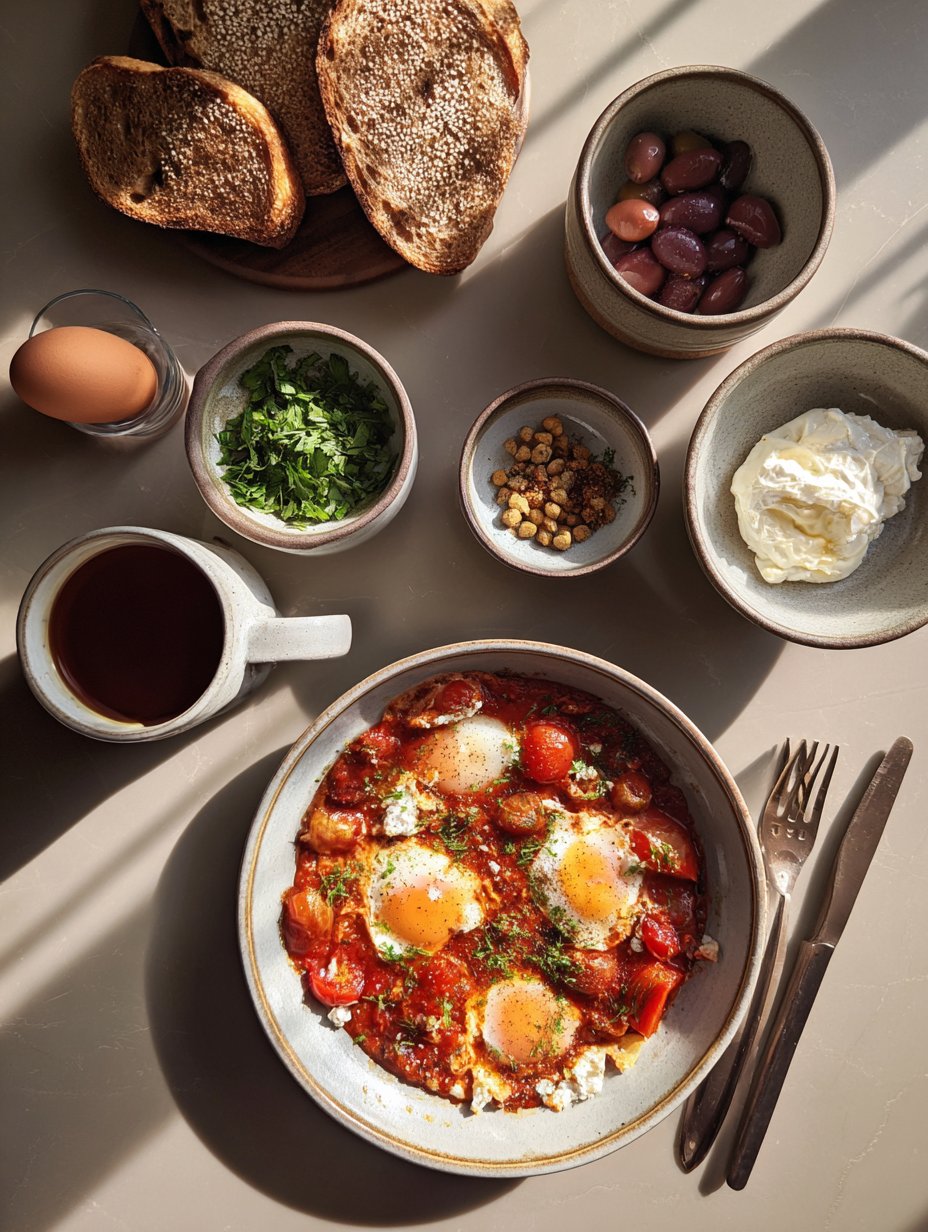 Ingredients for Shakshuka with Feta Recipe Mediterranean Breakfast