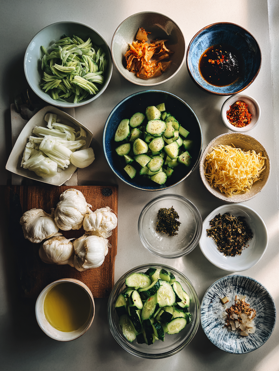 Ingredients for Smashed Cucumber Salad Recipe TikTok Viral Side Dish