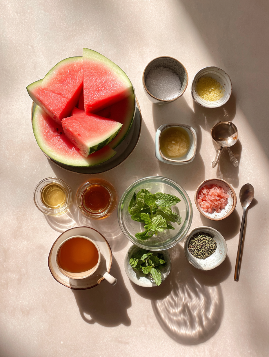 Ingredients for Watermelon Mint Mocktail Recipe Hydrating Drink