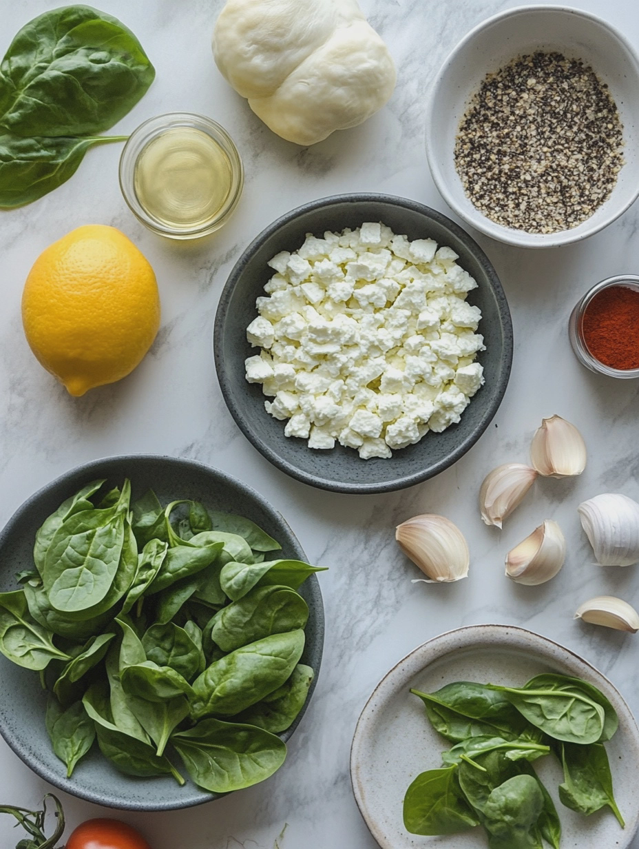 Ingredients for Air Fryer Spinach Feta Pinwheels